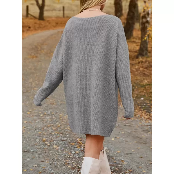 imageSaodimallsu Womens Oversized Sweater Dress Fall V Neck Long Sleeve Ribbed Knit Casual Loose Mini Pullover DressesGray