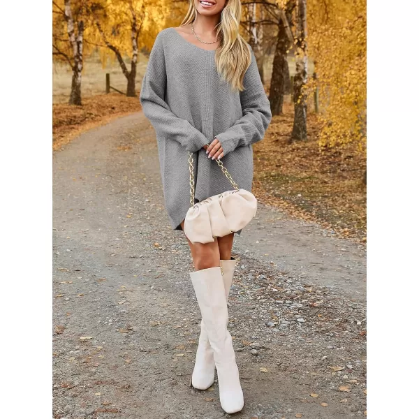 imageSaodimallsu Womens Oversized Sweater Dress Fall V Neck Long Sleeve Ribbed Knit Casual Loose Mini Pullover DressesGray