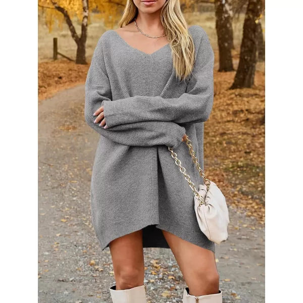 imageSaodimallsu Womens Oversized Sweater Dress Fall V Neck Long Sleeve Ribbed Knit Casual Loose Mini Pullover DressesGray