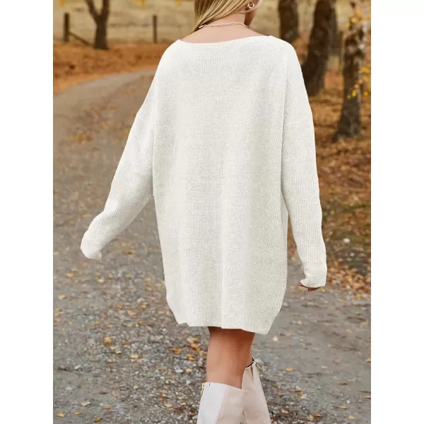 imageSaodimallsu Womens Oversized Sweater Dress Fall V Neck Long Sleeve Ribbed Knit Casual Loose Mini Pullover DressesWhite