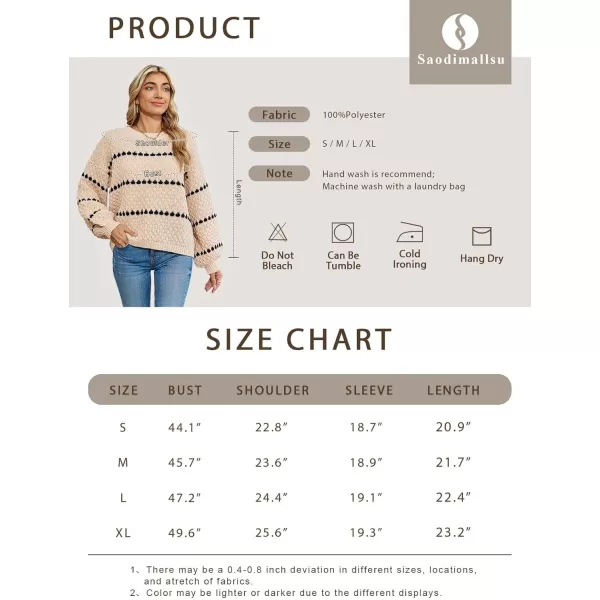 imageSaodimallsu Womens Oversized Sweaters Striped Long Lantern Sleeve Crew Neck Fall Trendy Knit Pullover SweaterWhite