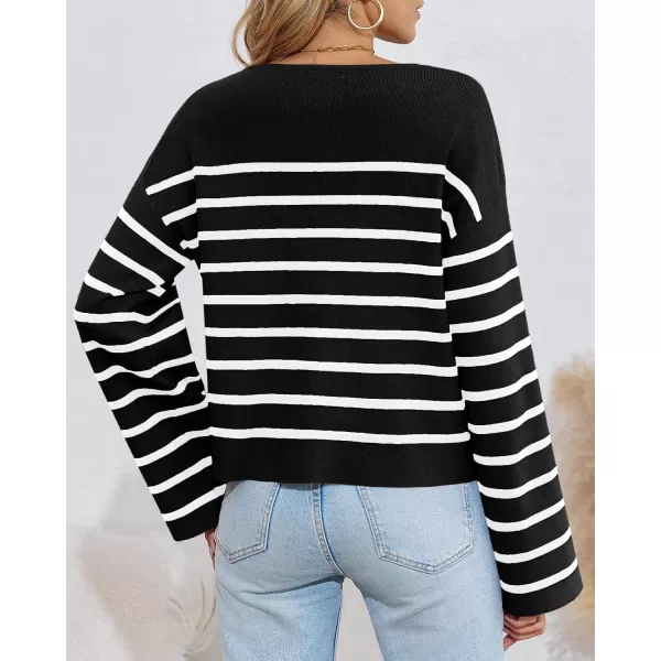 imageSaodimallsu Womens Striped Button Down Cardigan Sweaters Long Sleeve Crew Neck Trendy Knit Sweater JacketBlack