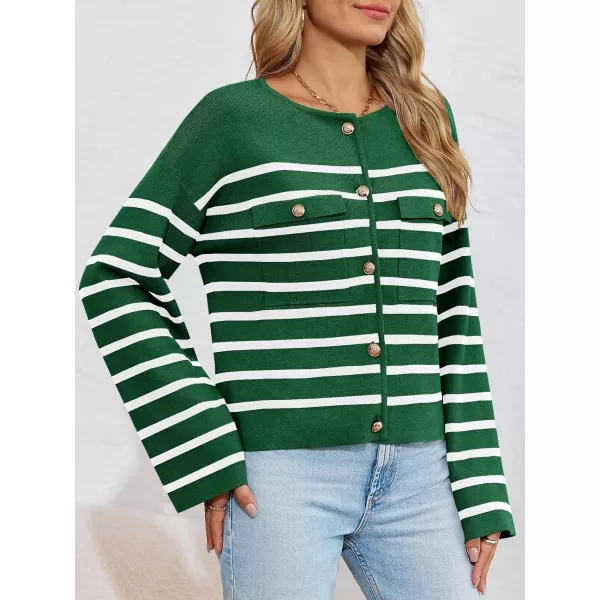 imageSaodimallsu Womens Striped Button Down Cardigan Sweaters Long Sleeve Crew Neck Trendy Knit Sweater JacketDark Green