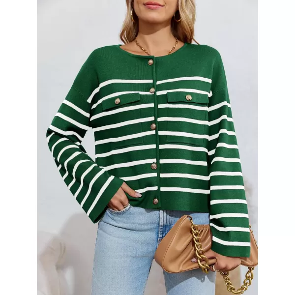 imageSaodimallsu Womens Striped Button Down Cardigan Sweaters Long Sleeve Crew Neck Trendy Knit Sweater JacketDark Green