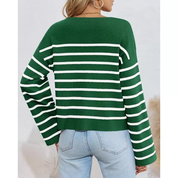 imageSaodimallsu Womens Striped Button Down Cardigan Sweaters Long Sleeve Crew Neck Trendy Knit Sweater JacketDark Green