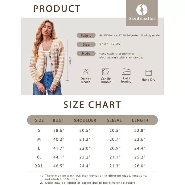 imageSaodimallsu Womens Striped Cardigan Sweaters V Neck Button Down Long Sleeve Open Front Ribbed Knit OuterwearKhaki