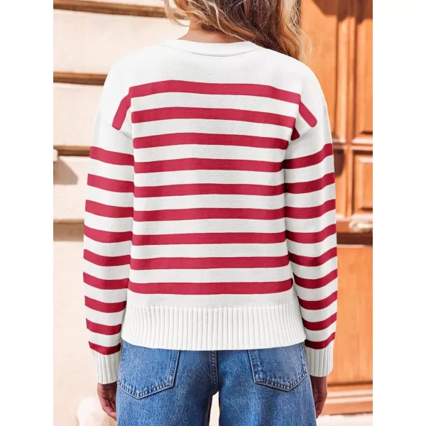 imageSaodimallsu Womens Striped Cardigan Sweaters V Neck Button Down Long Sleeve Open Front Ribbed Knit OuterwearRed