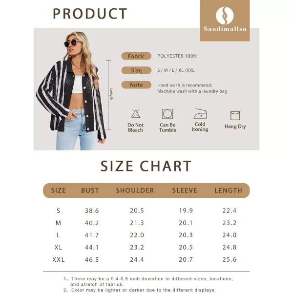 imageSaodimallsu Womens Striped Crochet Cardigan Button Summer Open Front Mesh Knit Long Sleeve V Neck Loose Trendy SweaterBrown