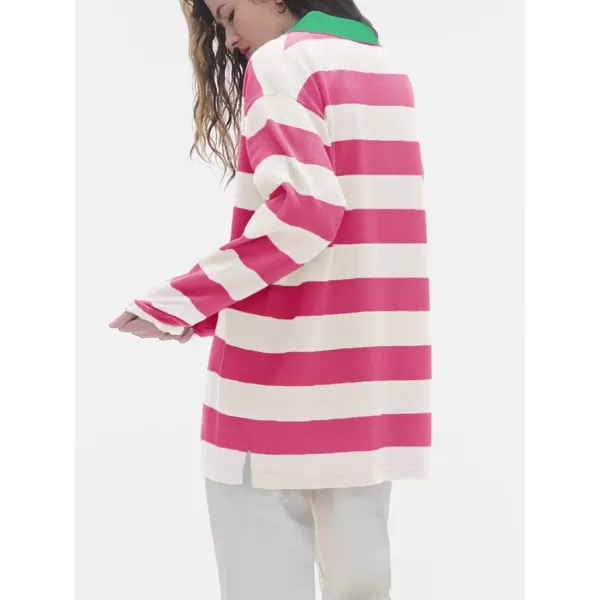 imageSaodimallsu Womens Striped Sweater Collared Color Block Long Sleeve Button Knit Tunic TopsRed