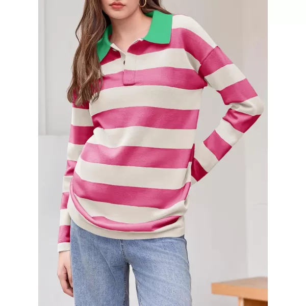 imageSaodimallsu Womens Striped Sweater Collared Color Block Long Sleeve Button Knit Tunic TopsRed