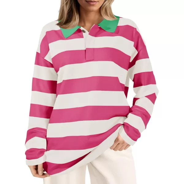 imageSaodimallsu Womens Striped Sweater Collared Color Block Long Sleeve Button Knit Tunic TopsRed