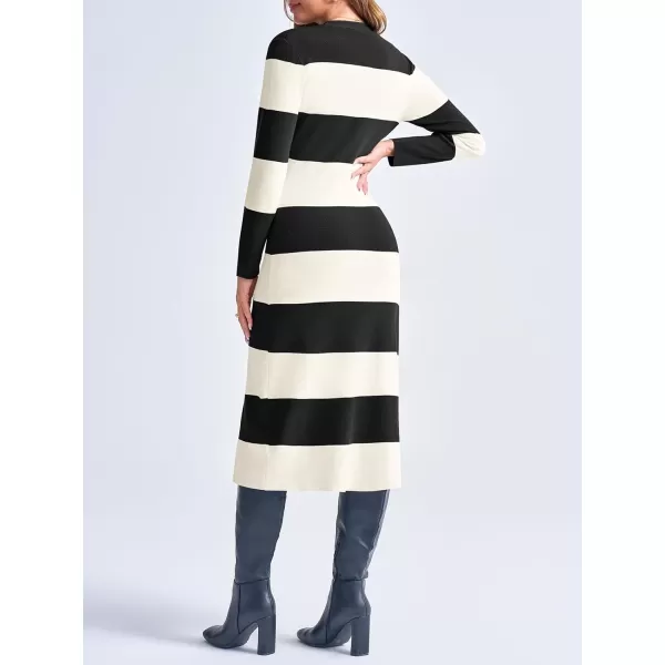 imageSaodimallsu Womens Striped Sweater Dress Button V Neck Long Sleeve Knit Fall Trendy Bodycon Midi Dresses CardigansBlack