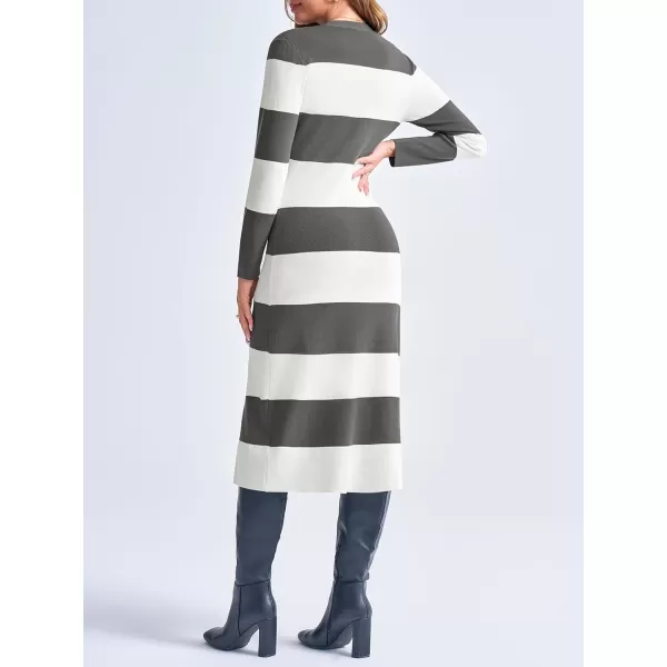 imageSaodimallsu Womens Striped Sweater Dress Button V Neck Long Sleeve Knit Fall Trendy Bodycon Midi Dresses CardigansGray