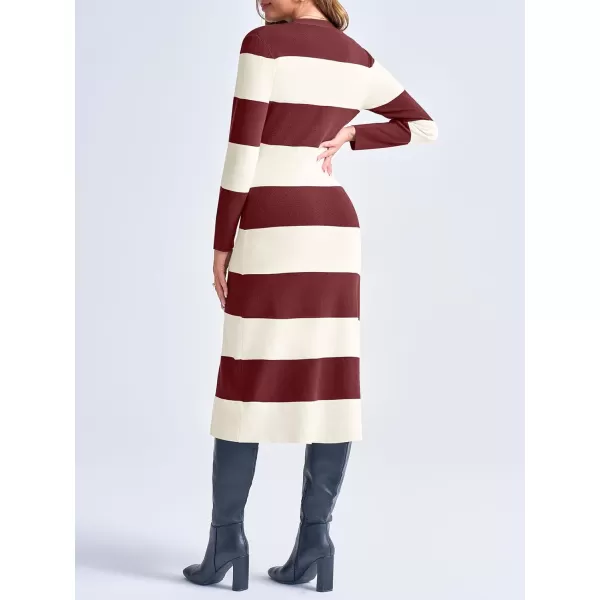 imageSaodimallsu Womens Striped Sweater Dress Button V Neck Long Sleeve Knit Fall Trendy Bodycon Midi Dresses CardigansWine Red