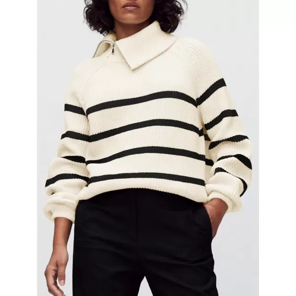 imageSaodimallsu Womens Striped Sweater Zip Mock Neck Fall Long Sleeve Oversized Trendy Loose Ribbed Knit Pullover TopsBeige