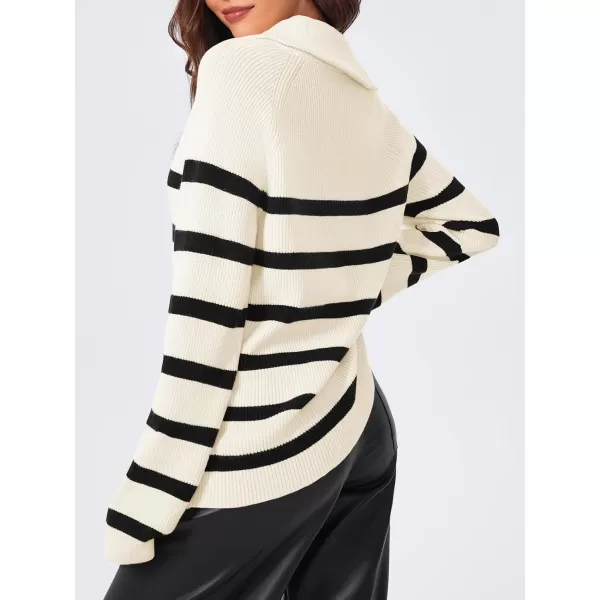 imageSaodimallsu Womens Striped Sweater Zip Mock Neck Fall Long Sleeve Oversized Trendy Loose Ribbed Knit Pullover TopsBeige