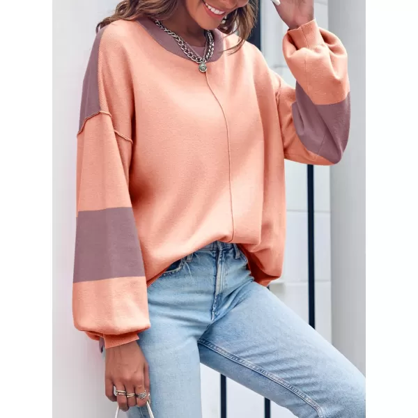 imageSaodimallsu Womens Trendy Color Block Oversized Sweaters Fall Fashion Drop Shoulder Knit Pullover Sweater