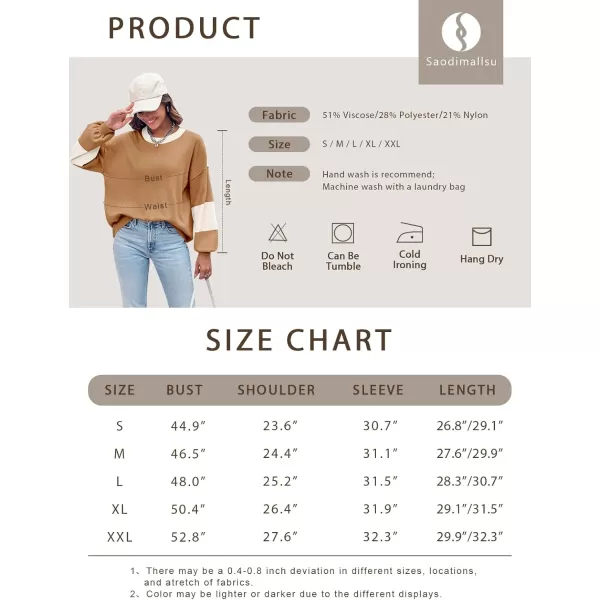 imageSaodimallsu Womens Trendy Color Block Oversized Sweaters Fall Fashion Drop Shoulder Knit Pullover Sweater