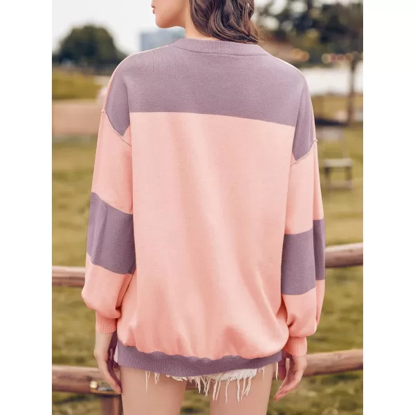 imageSaodimallsu Womens Trendy Color Block Oversized Sweaters Fall Fashion Drop Shoulder Knit Pullover Sweater