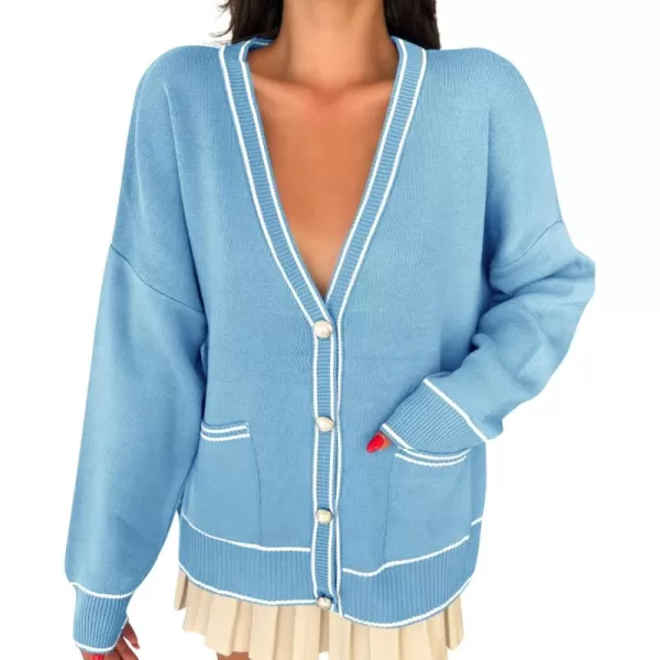 imageSaodimallsu Womens Button Down Cardigan Sweaters V Neck 2024 Fall Open Front Knit Long Sleeve CoatsLight Blue