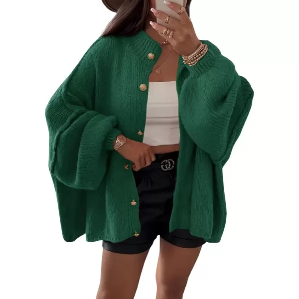 imageSaodimallsu Womens Oversized Cardigans Long Lantern Sleeve Button Down Chunky Knit Loose Fall Sweater CoatsGreen