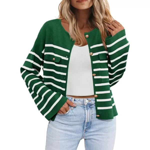 imageSaodimallsu Womens Striped Button Down Cardigan Sweaters Long Sleeve Crew Neck Trendy Knit Sweater JacketDark Green