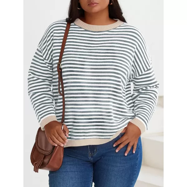 imageBeautife Womens Long Sleeve Striped Fall Sweaters Plus Size Color Block Crewneck Loose Knit Pullover Top XL5XLApricot