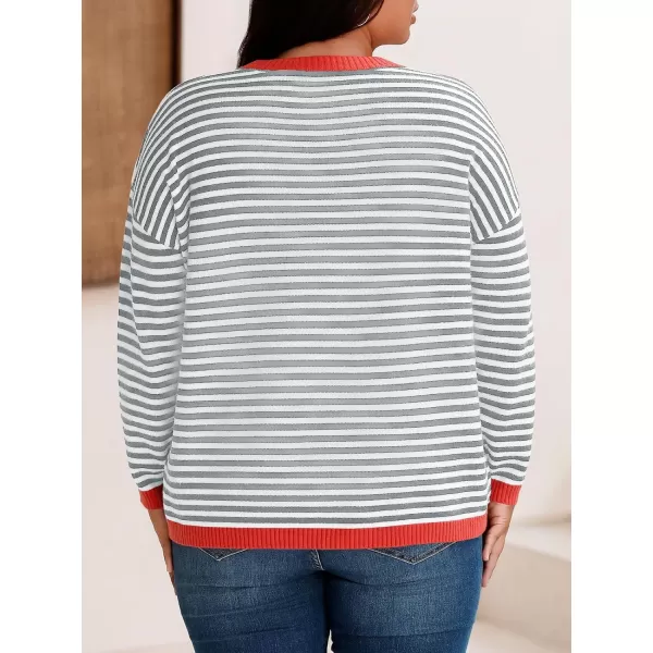 imageBeautife Womens Long Sleeve Striped Fall Sweaters Plus Size Color Block Crewneck Loose Knit Pullover Top XL5XLWhite