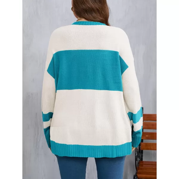 imageBeautife Womens Plus Size Color Block Sweater Ski Print Fall Trendy Crew Neck Long Sleeve Loose Pullover Knit TopsBlue