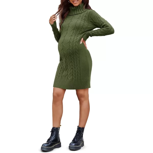 imageLangwyqu Womens Maternity Sweater Dress Cable Knit Sexy Bodycon Turtleneck Long Sleeve Mini Fall Sweaters DressesArmy Green