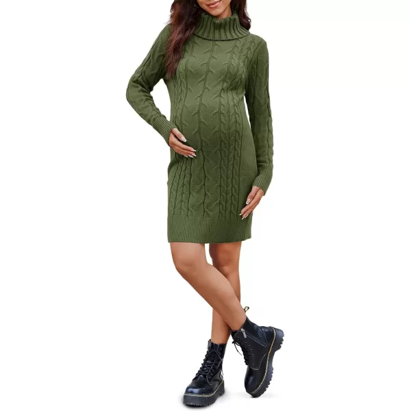 imageLangwyqu Womens Maternity Sweater Dress Cable Knit Sexy Bodycon Turtleneck Long Sleeve Mini Fall Sweaters DressesArmy Green