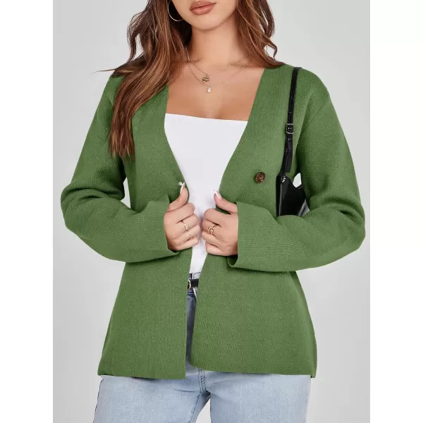 imageSaodimallsu Womens Cardigan Sweaters Long Sleeve Peplum V Neck Open Front Button Knit Sweater BlazerArmy Green