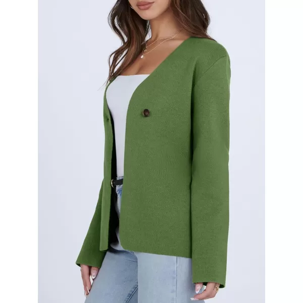 imageSaodimallsu Womens Cardigan Sweaters Long Sleeve Peplum V Neck Open Front Button Knit Sweater BlazerArmy Green