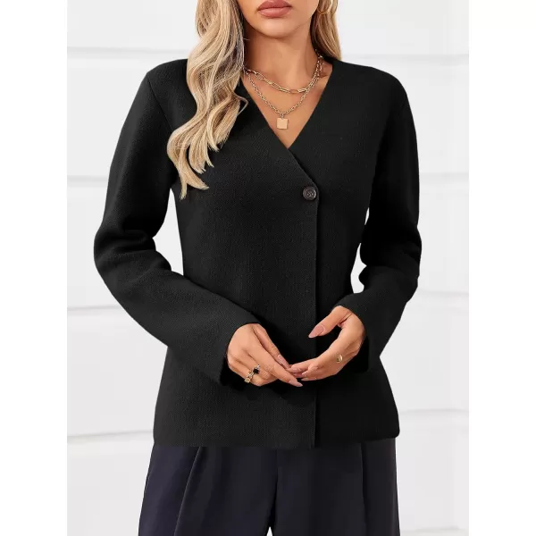 imageSaodimallsu Womens Cardigan Sweaters Long Sleeve Peplum V Neck Open Front Button Knit Sweater BlazerBlack