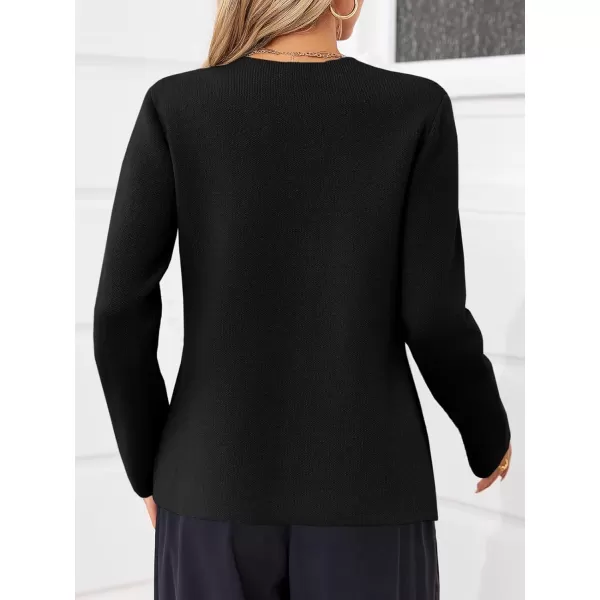 imageSaodimallsu Womens Cardigan Sweaters Long Sleeve Peplum V Neck Open Front Button Knit Sweater BlazerBlack