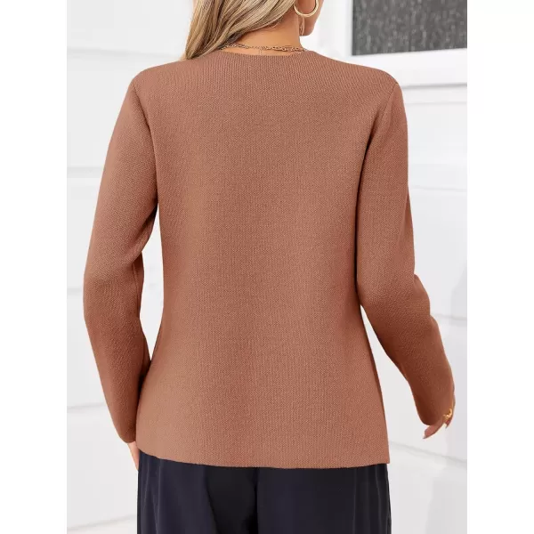 imageSaodimallsu Womens Cardigan Sweaters Long Sleeve Peplum V Neck Open Front Button Knit Sweater BlazerBrick Red