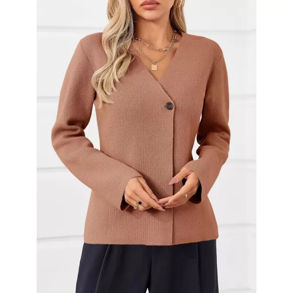 imageSaodimallsu Womens Cardigan Sweaters Long Sleeve Peplum V Neck Open Front Button Knit Sweater BlazerBrick Red