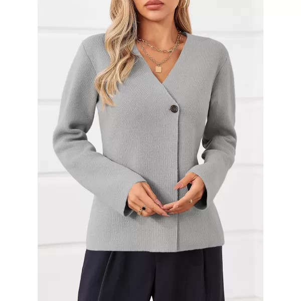 imageSaodimallsu Womens Cardigan Sweaters Long Sleeve Peplum V Neck Open Front Button Knit Sweater BlazerGrey