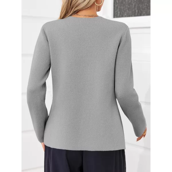 imageSaodimallsu Womens Cardigan Sweaters Long Sleeve Peplum V Neck Open Front Button Knit Sweater BlazerGrey