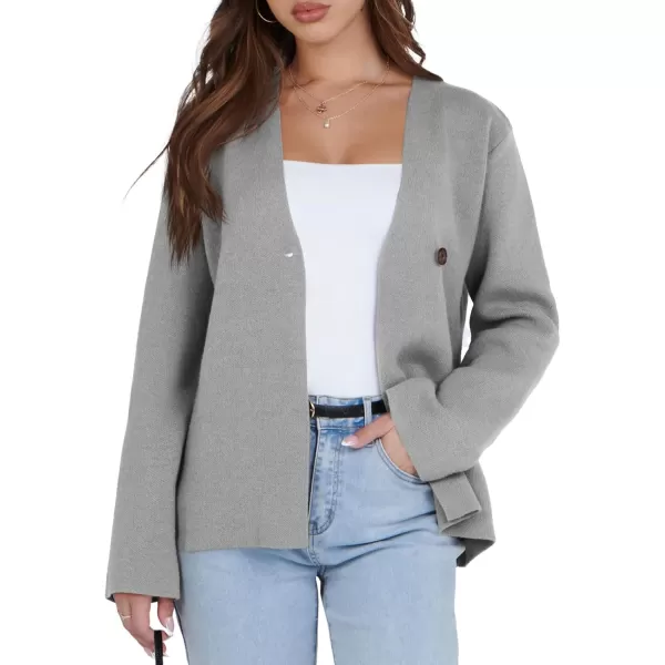 imageSaodimallsu Womens Cardigan Sweaters Long Sleeve Peplum V Neck Open Front Button Knit Sweater BlazerGrey