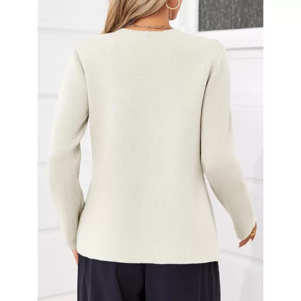 imageSaodimallsu Womens Cardigan Sweaters Long Sleeve Peplum V Neck Open Front Button Knit Sweater BlazerWhite