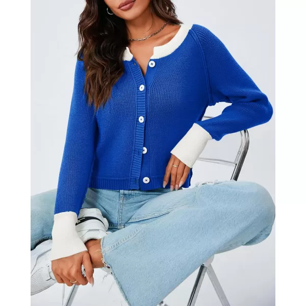 imageSaodimallsu Womens Cropped Cardigan Sweaters Button Down Open Front Long Sleeve Fall Trendy Color Block Knit CoatsBlue