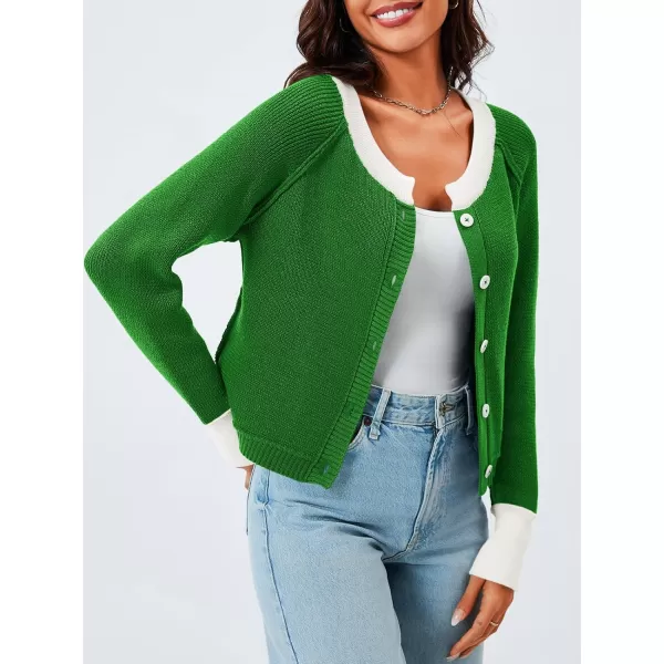 imageSaodimallsu Womens Cropped Cardigan Sweaters Button Down Open Front Long Sleeve Fall Trendy Color Block Knit CoatsGreen