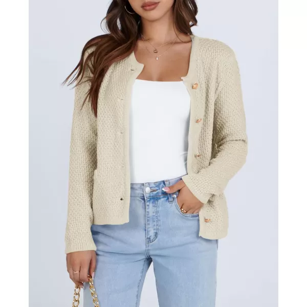 imageSaodimallsu Womens Cropped Cardigan Sweaters Chunky Button Down Long Sleeve Crewneck Waffle Knit Sweater JacketBeige