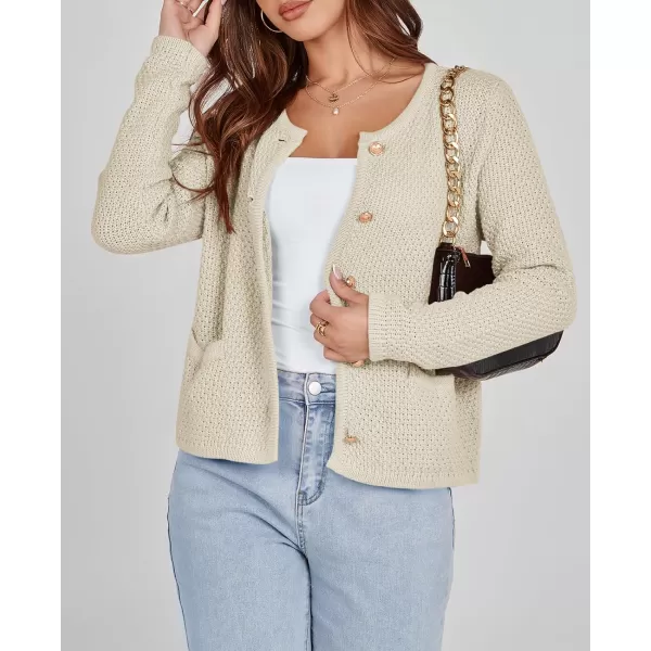 imageSaodimallsu Womens Cropped Cardigan Sweaters Chunky Button Down Long Sleeve Crewneck Waffle Knit Sweater JacketBeige