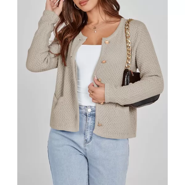 imageSaodimallsu Womens Cropped Cardigan Sweaters Chunky Button Down Long Sleeve Crewneck Waffle Knit Sweater JacketKhaki