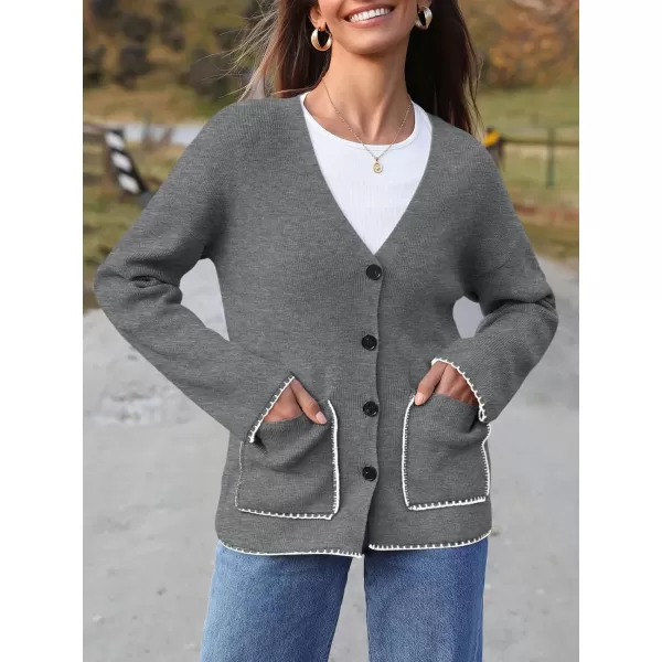 imageSaodimallsu Womens Fall Cardigan 2024 Button Down Trendy Knit Open Front Casual Loose Sweaters Coat with PocketsGrey Marle