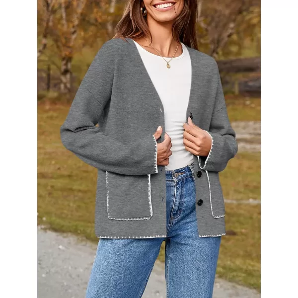 imageSaodimallsu Womens Fall Cardigan 2024 Button Down Trendy Knit Open Front Casual Loose Sweaters Coat with PocketsGrey Marle