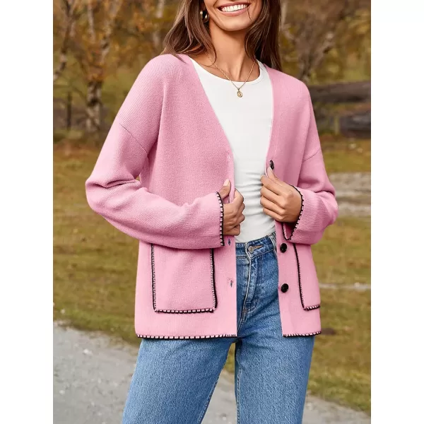 imageSaodimallsu Womens Fall Cardigan 2024 Button Down Trendy Knit Open Front Casual Loose Sweaters Coat with PocketsLight Pink