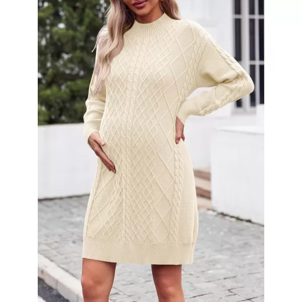 imageSaodimallsu Womens Maternity Sweater Dress Cable Knit Sexy Bodycon Crew Neck Long Sleeve Fall Mini Sweaters DressesBeige